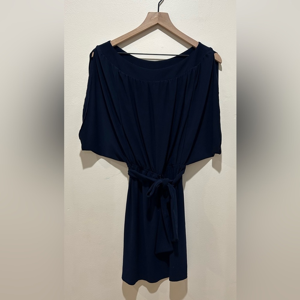 JFW Navy Blue Open Cold Shoulder Mini Dress with Waist Tie - Women’s Size Small